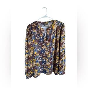 Lily Morgan Rich Paisley Blouse in Blue Brown & Gold XL